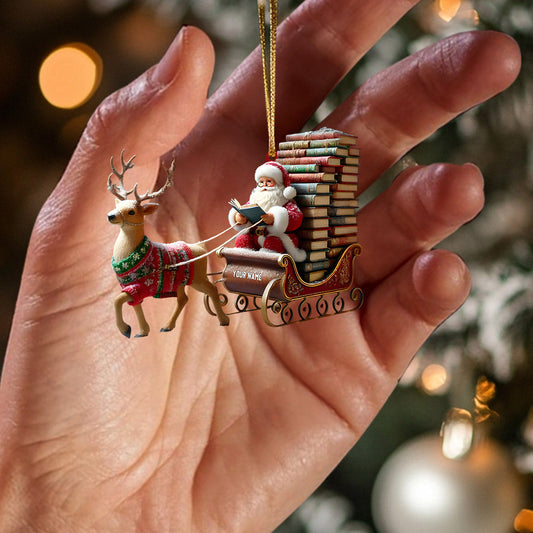 Joycorners Santa Book Lover Home Decor Christmas Ornament, Personalized Ornament 2D Flat LM2211