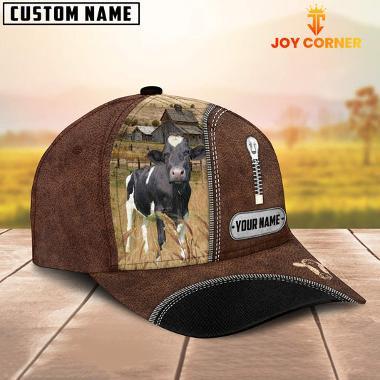 Joycorners Holstein Leather Zip Pattern Customized Name Cap