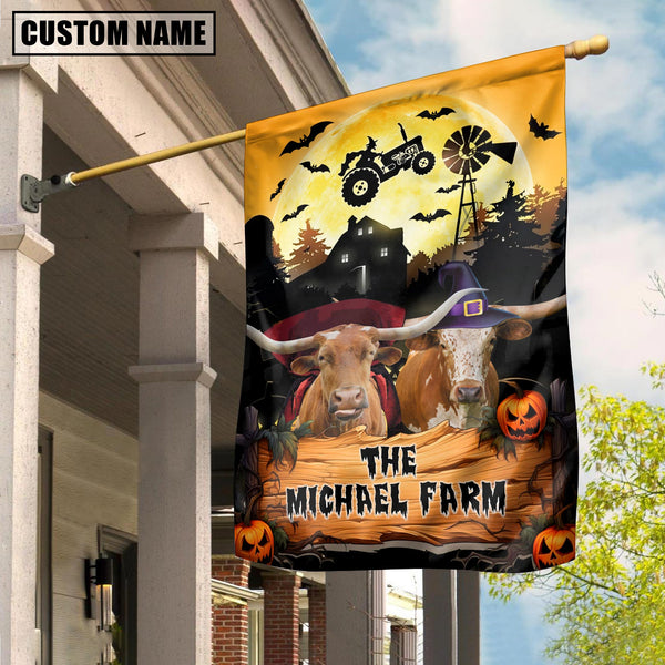 Joycorners Farm Texas Longhorn Halloween Custom Name 3D Flag