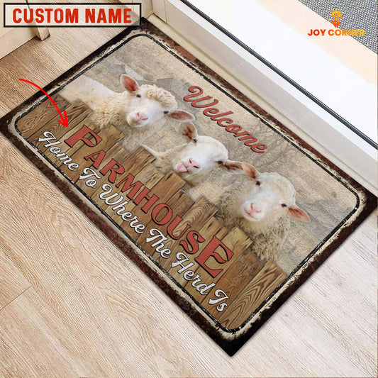 Joycorners Sheep Custom Name - Home To Where The Herd Is FarmHouse Doormat