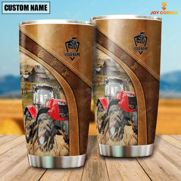 Joycorners Custom Name Red Tractor Pattern Tumbler