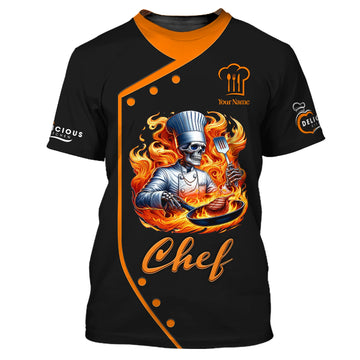 Joycorners Chef Cooking Custom T-Shirts Skull Chef With Fire 3D Shirt MT2509