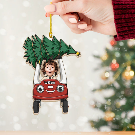 Joycorners Custom Wooden Ornament, Kid On Car Ornament, Christmas Decor 2D Flat LM2211