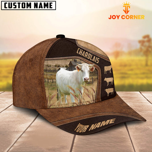 Joy Corners Charolais On Farm Brown Leather Pattern Customized 3D Cap