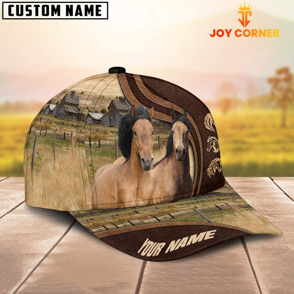 Joycorners Mustang Horses Dark Brown Pattern Customized Name Cap