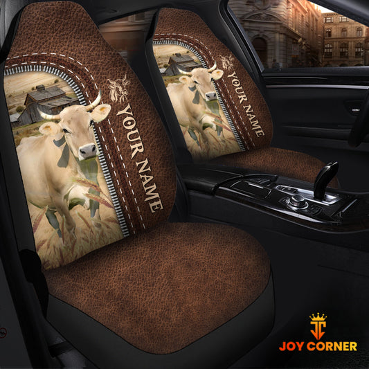 Joycorners Bruavieh Personalized Name Leather Pattern Car Seat Covers Universal Fit (2Pcs)