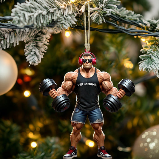 Joycorners Muscle Man Christmas Ornament, Gym Ornament, Personalized Ornament, Gymnastics Christmas Gift 2D Flat LM2211