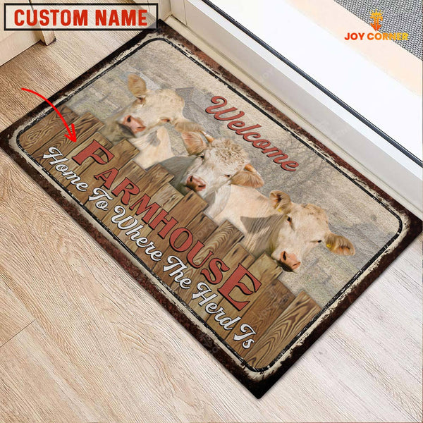 Joycorners Charolais Custom Name - Home To Where The Herd Is FarmHouse Doormat