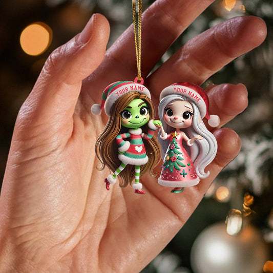 Joycorners Chibi Women Christmas Home Decor Christmas Ornament, Personalized Ornament 2D Flat LM2211