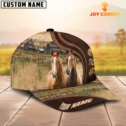 Joycorners Thoroughbred Horses Dark Brown Pattern Customized Name Cap