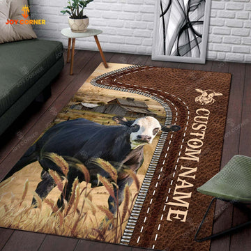 Joycorners Customized Name Black Baldy Leather Pattern Rug