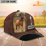 Joycorners Brown Horse Leather Zip Pattern Customized Name Cap