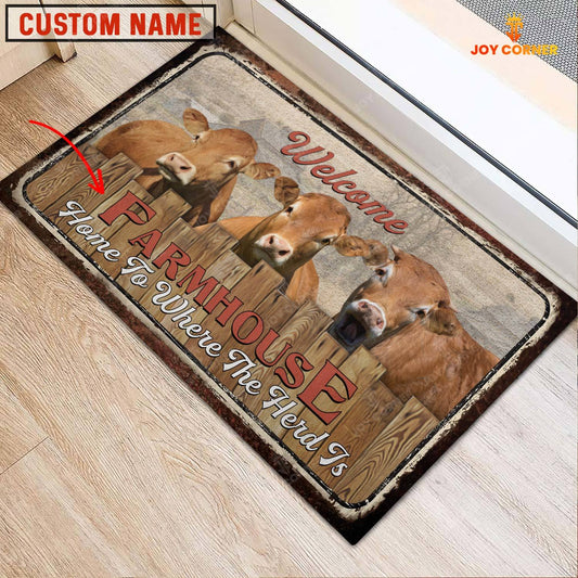 Joycorners Fleckvieh Custom Name - Home To Where The Herd Is FarmHouse Doormat