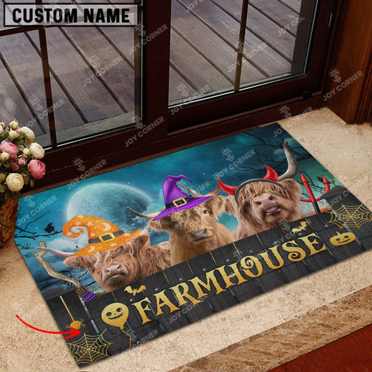 Joycorners Highland Cattle Cute Halloween Custom Name Doormat