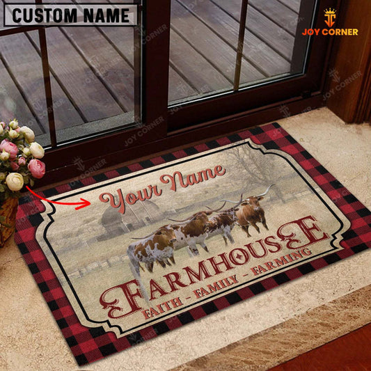 Joycorners Texas Longhorn Faith Family Farming Custom Name Doormat