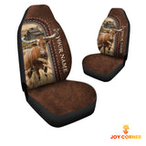 Joycorners Texas Longhorn Personalized Name Leather Pattern Car Seat Covers Universal Fit (2Pcs)