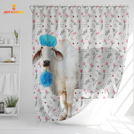 Joycorners Brahman Cattle Flower 3D Shower Curtain