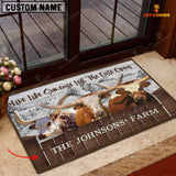 Joycorners Texas Longhorn Custom Name - Live Like Someone Left The Gate Open Doormat