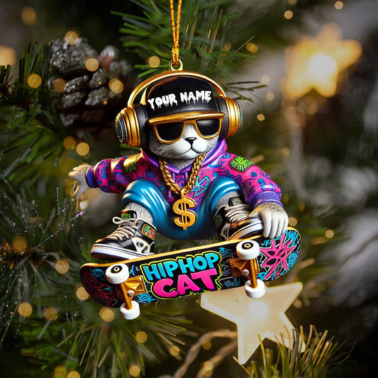 Joycorners Hip Hop Cat Home Decor Christmas Ornament, Personalized Ornament 2D Flat LM2211