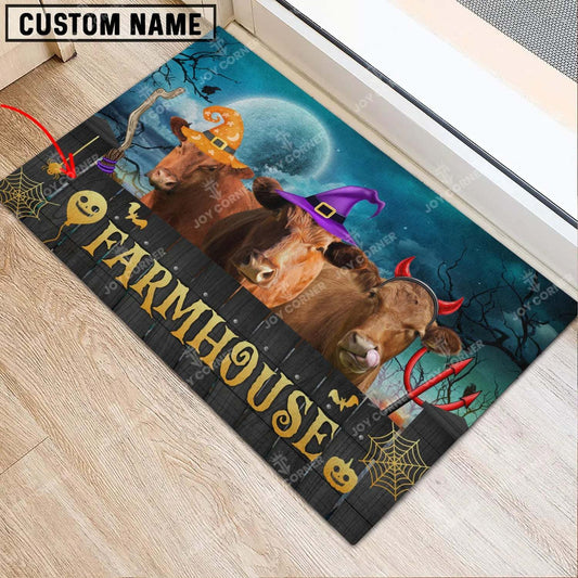 Joycorners Red Angus Cute Halloween Custom Name Doormat