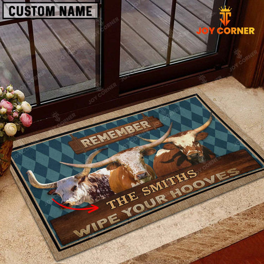 Joycorners Texas Longhorn Wipe Your Hooves Custom Name Doormat