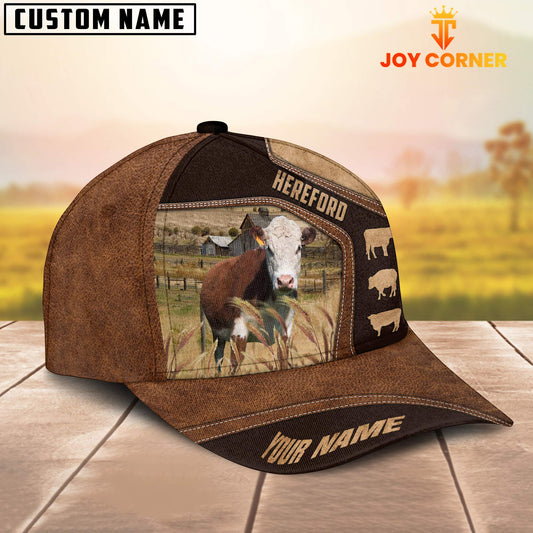 Joy Corners Hereford On Farm Brown Leather Pattern Customized 3D Cap