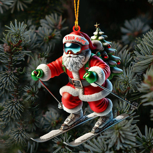 Joycorners Santa Skiing Christmas Ornament, Personalized Ornament 2D Flat LM2211