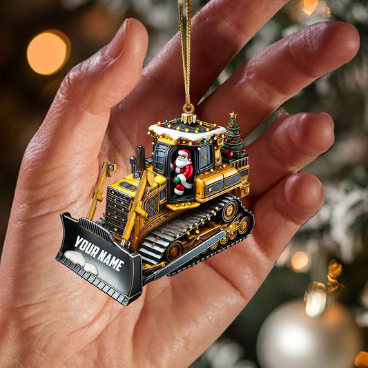 Joycorners Santa Rides Snowplow Christmas Ornament, Personalized Ornament 2D Flat LM2211