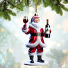 Joycorners Custom Name Santa Wine Ornament, Santa Christmas Gift 2D Flat LM2111