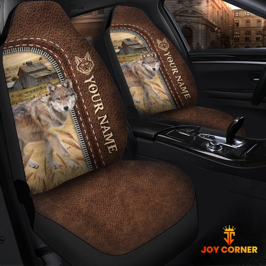 Joycorners Coyotes Personalized Name Leather Pattern Car Seat Covers Universal Fit (2Pcs)
