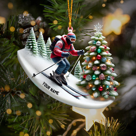Joycorners Merry Christmas Skiing Home Decor Christmas Ornament, Personalized Ornament 2D Flat LM2211