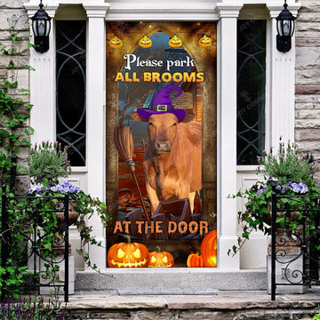 Joycorners Happy Halloween Red Angus Please Park All Brooms Door Cover