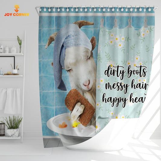 Joy Corners Goat Dirty Boots, Messy Hair, Happy Heart  3D Shower Curtain