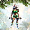 Joycorners Custom Name Woman Gym Work Out Santa Ornament, Gymnastics Christmas Gift 2D Flat LM2111