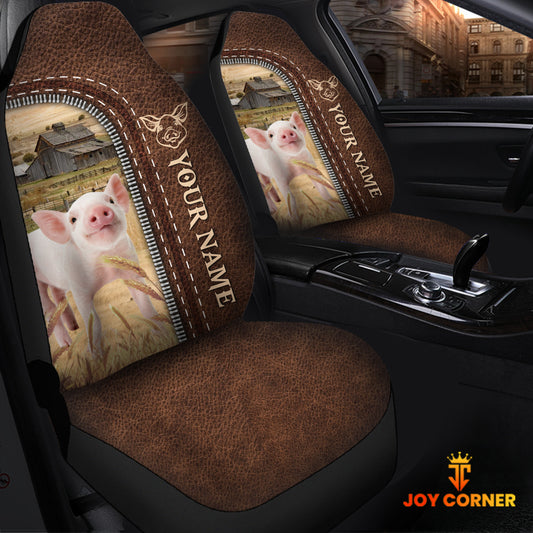 Joycorners Pig Personalized Name Leather Pattern Car Seat Covers Universal Fit (2Pcs)