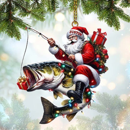Joycorners Custom Name Fishing Santa Ornament, Christmas Gift 2D Flat LM2211