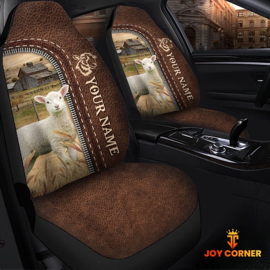 Joycorners Lambs Personalized Name Leather Pattern Car Seat Covers Universal Fit (2Pcs)