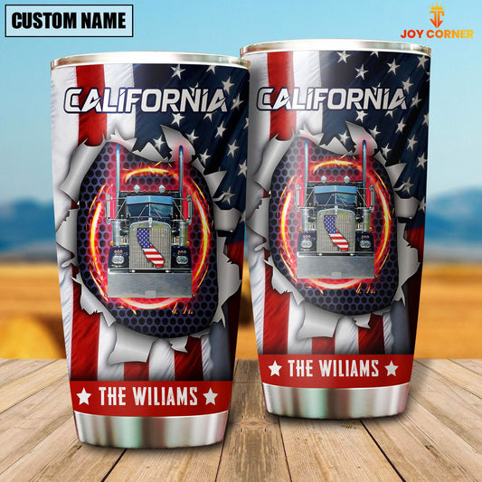 Joy corners Custom Name And State American Flag Trucker Tumbler