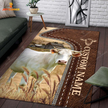 Joycorners Customized Name Charolais Leather Pattern Rug