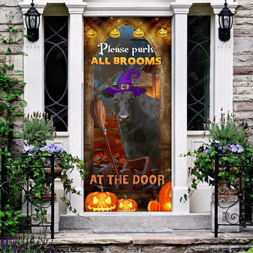 Joycorners Happy Halloween Black Angus Please Park All Brooms Door Cover