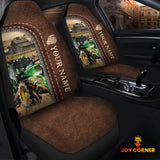 Joycorners Tractor Personalized Name Leather Pattern Car Seat Covers Universal Fit (2Pcs)