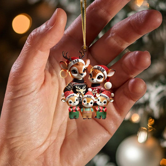 Joycorners Deer Family Decor Christmas Ornament, Personalized Ornament 2D Flat LM2211