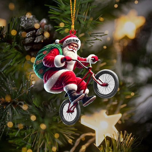 Joycorners Santa Rides A Bike Christmas Ornament, Personalized Ornament 2D Flat LM2211