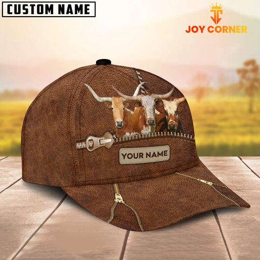 Joycorners Texas Longhorn Cattle Zipper Pattern Customized Name Cap