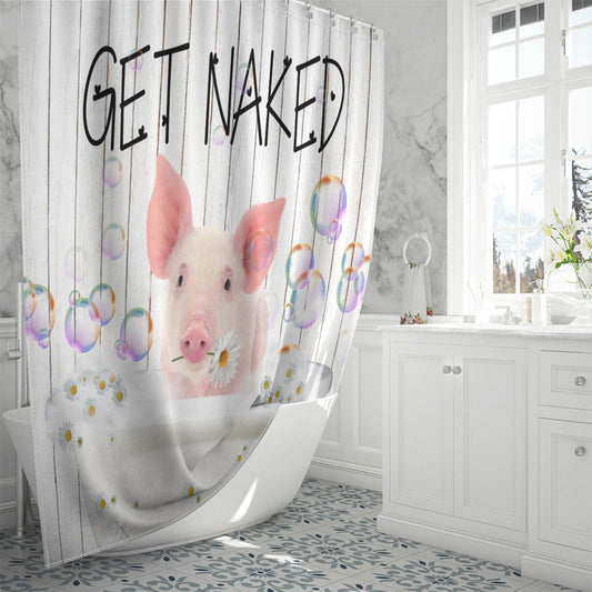 Joycorner Pig Get Naked Daisy Shower Curtain