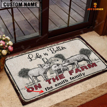 Joycorners Pig Life is Better Custom Name Doormat