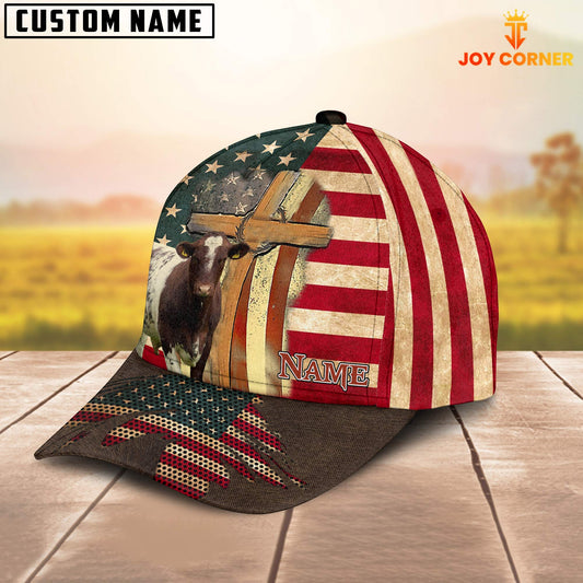 Joycorners Shorthorn USA Flag Customized Name Cap