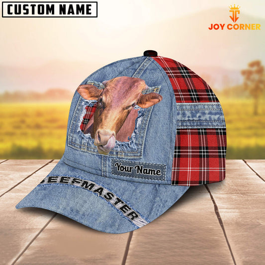 Joycorners Beefmaster Overall Jeans Pattern And Red Caro Pattern Customized Name Cap