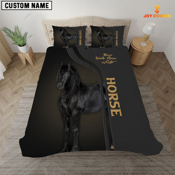 Joycorners Black Horse Never Walk Alone Custom Name Bedding Set