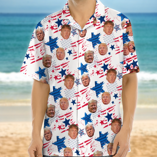 Joycorner Independence Day American Donald Trump Face Hawaiian Shirt